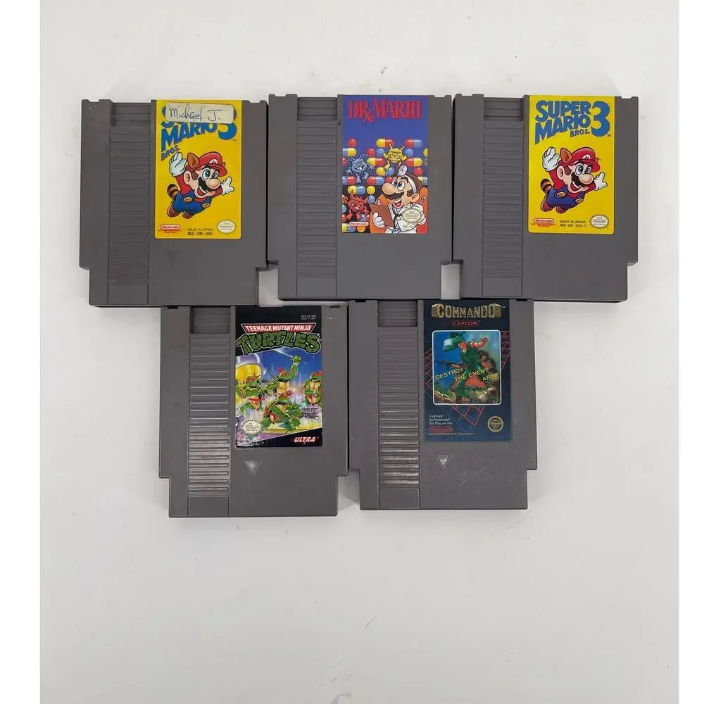 Lot of 5 Nintendo NES Games Super Mario Bros 1 & 3 Dr. Mario TMNT Commando